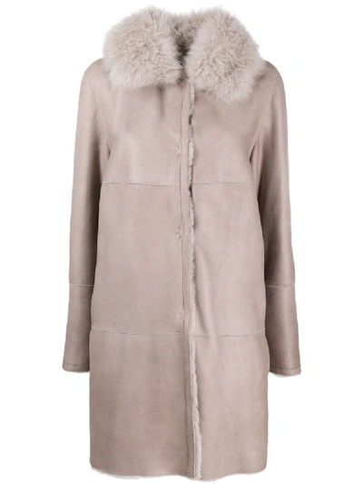 Manzoni 24 Button-up Shearling Coat In Grey