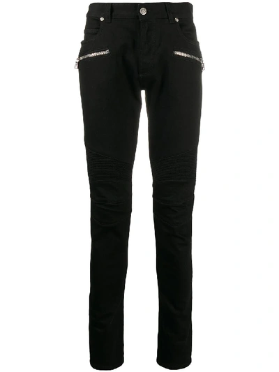 Balmain Biker Style Jeans In Black