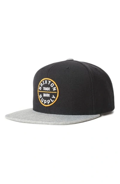 Brixton Oath Iii Snapback Baseball Cap In Black/ Heather Grey