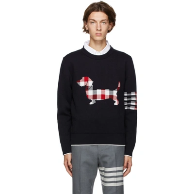 Thom Browne Checked Hector Stripe Sleeve Sweater In Blue