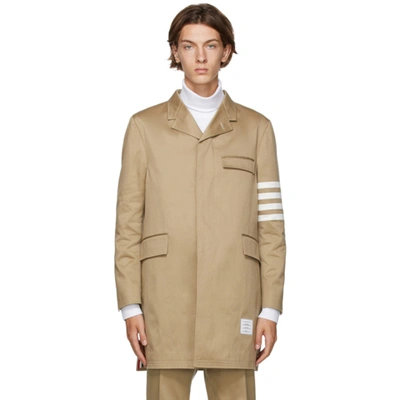 Thom Browne Unconstructed 4-bar Stripe Classic Chesterfield Overcoat In Beige