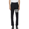 THOM BROWNE NAVY 4-BAR BACKSTRAP TROUSERS