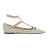 VALENTINO GARAVANI VALENTINO GREY AND PINK VALENTINO GARAVANI PATENT ROCKSTUD CAGE BALLERINA FLATS