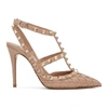 VALENTINO GARAVANI VALENTINO PINK VALENTINO GARAVANI ROCKSTUD ANKLE STRAP HEELS