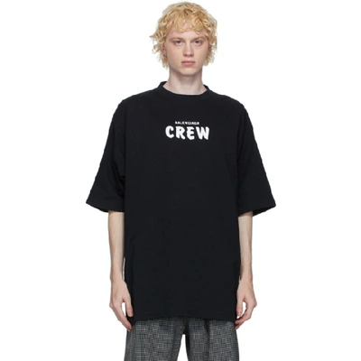Balenciaga Over Crew Logo Print Cotton T-shirt In Black