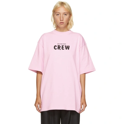 Balenciaga Over Crew Print Cotton Jersey T-shirt In Pink
