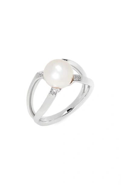 Mikimoto Akoya Cultured Pearl & Diamond Ring In White Gold