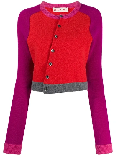 Marni Diagonal Buttons Cropped Cardigan In Red