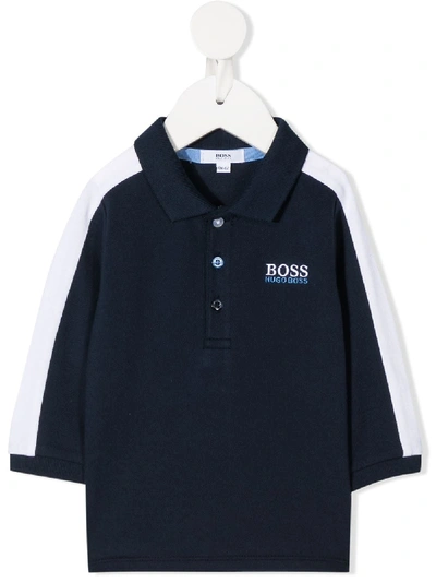 Hugo Boss Babies' Stripe-side Long Sleeved Polo Shirt In Blue