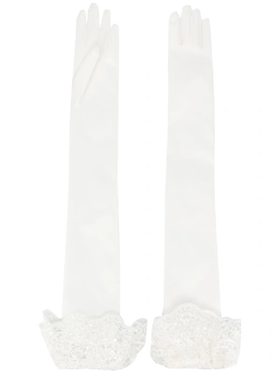 Alessandra Rich Long Lace-trimmed Gloves In White