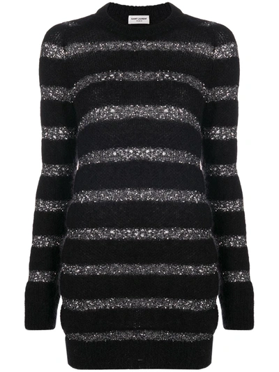 Saint Laurent Striped Jumper Dress In Black