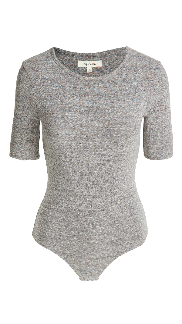 Madewell Short Sleeve Crew Neck Thong Bodysuit In Heather Smoke ModeSens