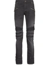 BALMAIN DISTRESSED RIB PANEL JEANS