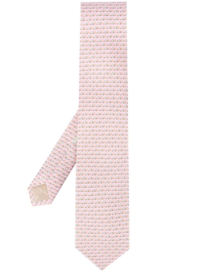 Ferragamo Car Print Silk Tie In Pink