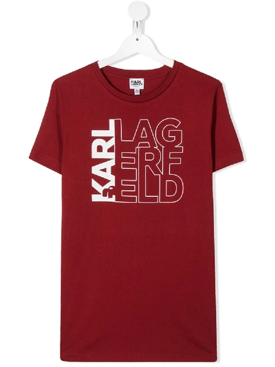 Karl Lagerfeld Kids' Short-sleeved Logo Print T-shirt In Red