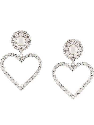 Alessandra Rich Crystallised Heart Clip-on Earrings In Silver