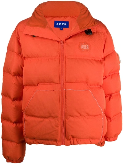 Ader Error Logo Patch Nylon Down Jacket In Orange