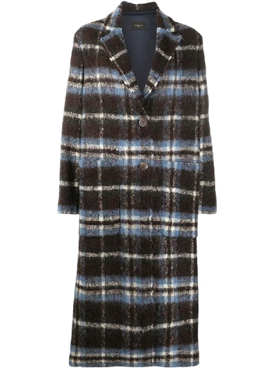 Antonelli Checkered Single-breasted Coat In Blue