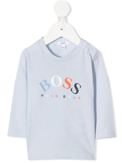 Hugo Boss Babies' Logo Print Long Sleeved T-shirt In Blue