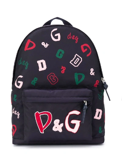 Dolce & Gabbana Kids' Nylon Backpack With D&g Print In Blue