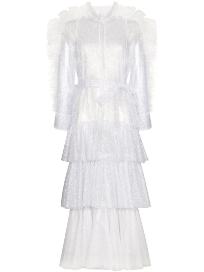 Viktor & Rolf Tulle Ruffled Shirt Dress In White