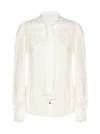 DOLCE & GABBANA PUSSY-BOW NECK LOGO JACQUARD SILK SHIRT,F5I11T FJ1IBW0001