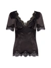 Dolce & Gabbana Lace-trimmed Silk Satin Top In Nero