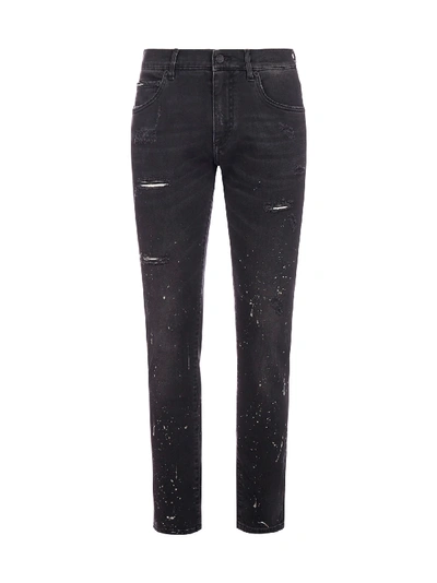 Dolce & Gabbana Spray Print Distressed-effect Jeans In Variante Abbinata