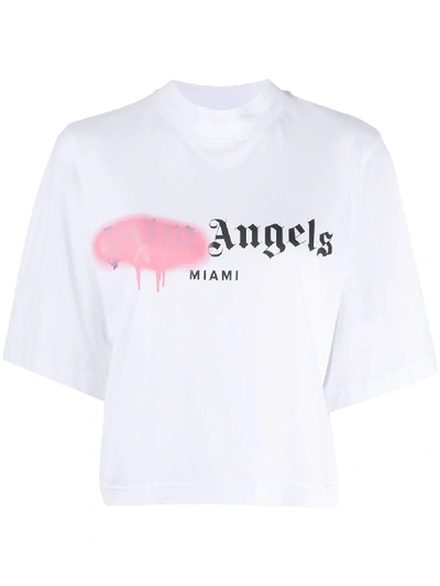 Palm Angels Miami Sprayed-logo Cropped T-shirt In White