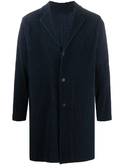Issey Miyake Single-breasted Pleated Coat In Blue