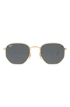 Ray Ban 48mm Hexagonal Flat Lens Sunglasses In Gold/ Blue Solid
