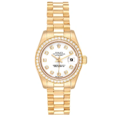 Pre-owned Rolex White Diamonds 18k Yellow Gold President 179138 Women's Wristwatch 26 Mm