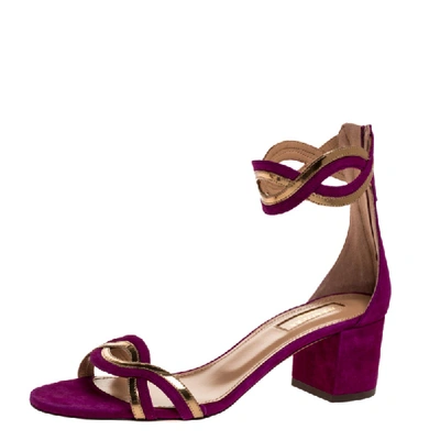 Pre-owned Aquazzura Purple Suede Leather Moon Ray Ankle Cuff Sandals Size 39