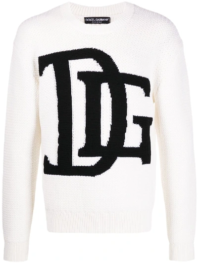Dolce & Gabbana Dg Intarsia Jumper In Neutrals