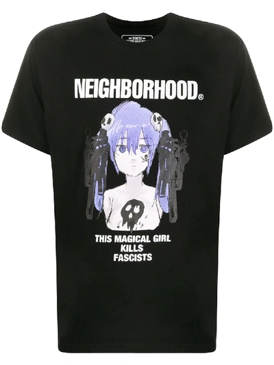 Neighborhood Logo Print T-shirt In Black