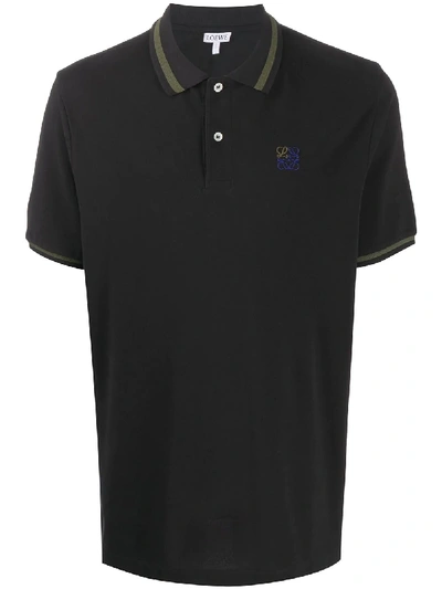 Loewe Lw Piped Anagram Logo Ss Polo In Black