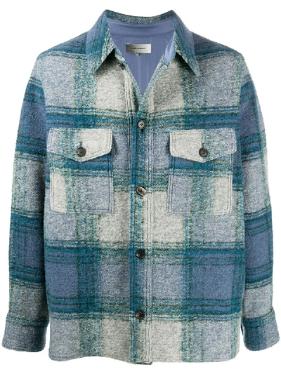 Isabel Marant Checkered Pouch-pocket Shirt Jacket In Blue