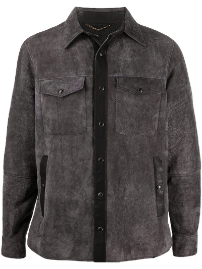 Ajmone Leather-trimmed Suede Shirt Jacket In Grey