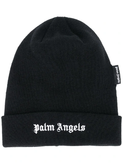 Palm Angels Classic Logo-print Wool-blend Beanie In Black