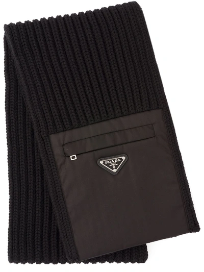 Prada Re-nylon Gabardine And Wool Scarf In Black