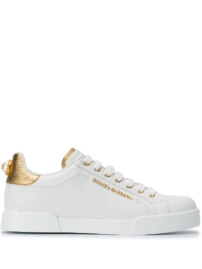 Dolce & Gabbana Metallic Detail Low-top Trainers In Weiss
