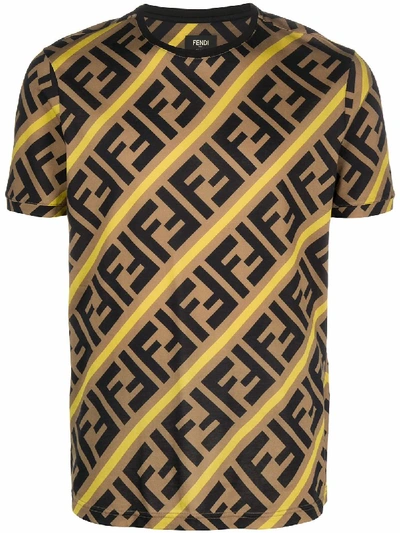 Fendi Ff-logo Cotton T-shirt In Brown