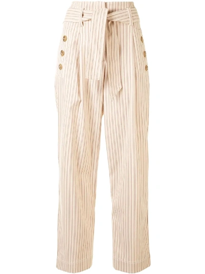 Jonathan Simkhai Striped-print Paperbag Trousers In Neutrals