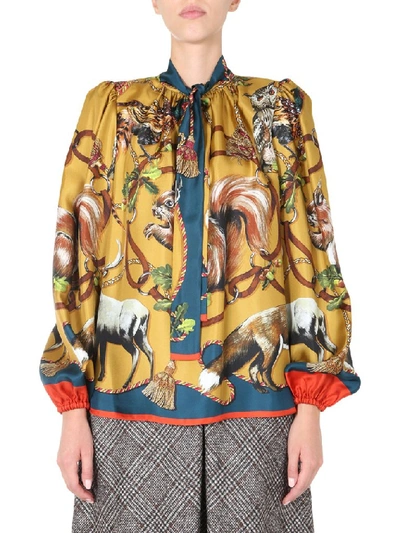 Dolce & Gabbana Pussybow Animal Printed Blouse In Multi