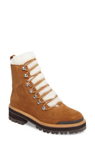 Marc Fisher Ltd Izzie Genuine Shearling Lace-up Boot In Cognac Suede