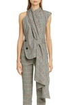 MONSE ASYMMETRICAL PLAID WOOL BLEND TOP,MP201100DAP