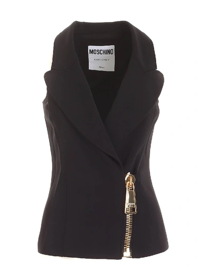 Moschino Stretch Viscose Maxi Zipper Waistcoat In Black