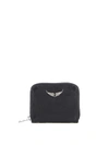 ZADIG & VOLTAIRE MINI ZV HAMMERED LEATHER COIN PURSE IN BLACK