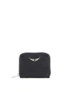 Zadig & Voltaire Mini Zv Hammered Leather Coin Purse In Black In Black