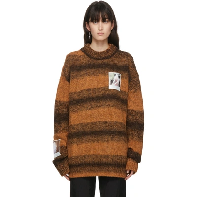Raf Simons Orange Wool Striped Polaroid Sweater In 06566 Brow